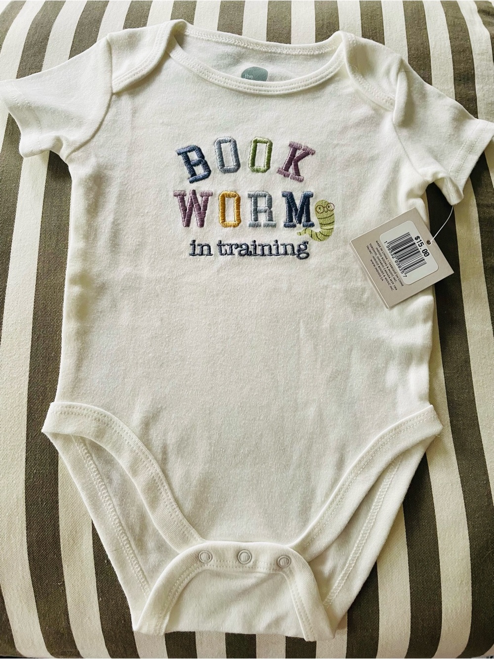 🆕White 'Book Worm in Training' Baby One-Piece